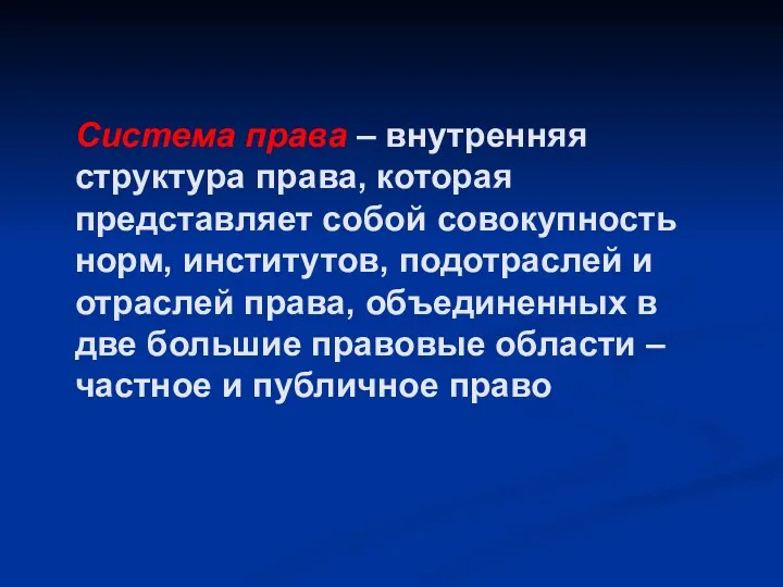 Система права – внутренняя структура права, которая представляет собой совокупность