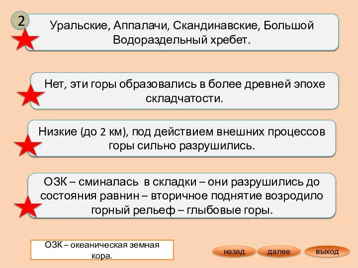 выход далее назад Назовите горы, ГП которых не связано с