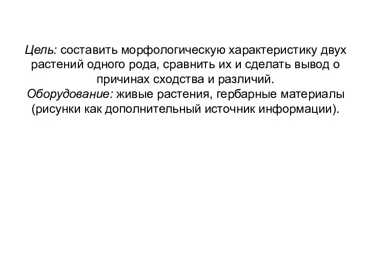 Цель: составить морфологическую характеристику двух растений одного рода, сравнить их