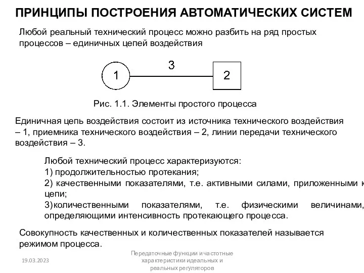 ПРИНЦИПЫ ПОСТРОЕНИЯ АВТОМАТИЧЕСКИХ СИСТЕМ Рис. 1.1. Элементы простого процесса Единичная