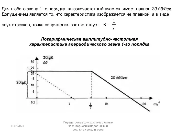 Для любого звена 1-го порядка высокочастотный участок имеет наклон 20