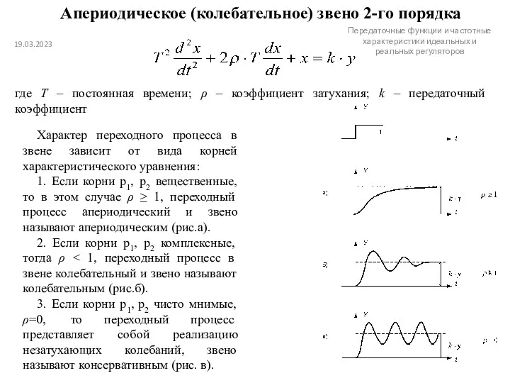 Апериодическое (колебательное) звено 2-го порядка где Т – постоянная времени;