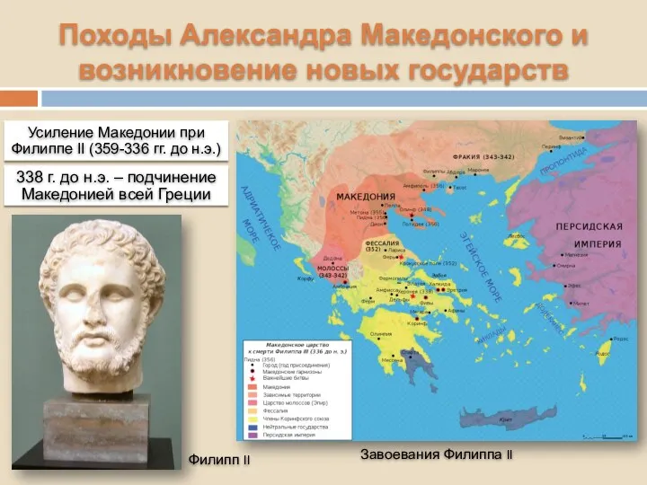 Походы Александра Македонского и возникновение новых государств Завоевания Филиппа II Филипп II