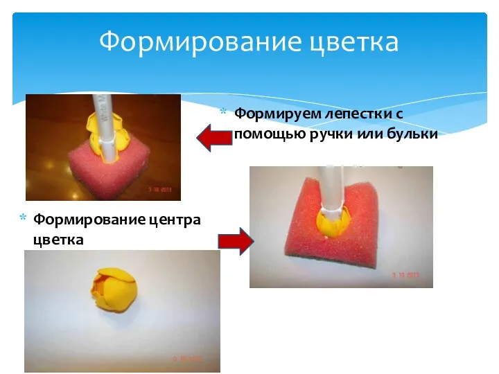 Формируем лепестки с помощью ручки или бульки Формирование цветка Формирование центра цветка