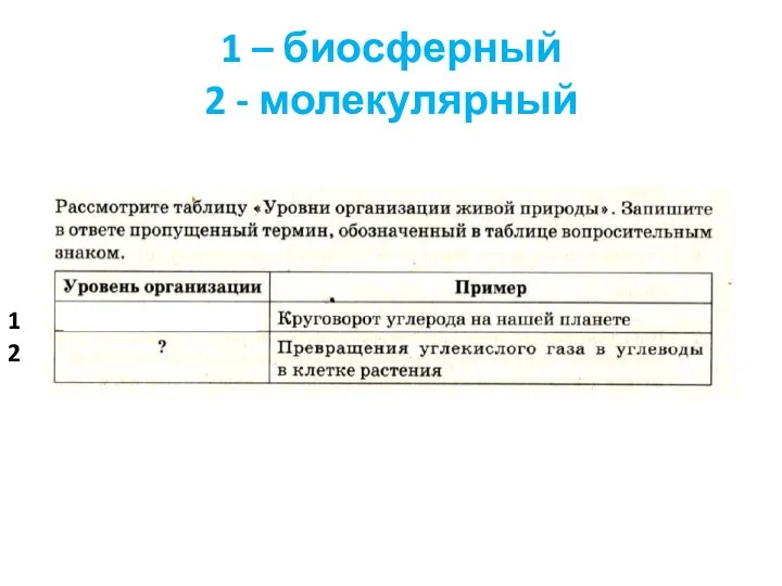 1 – биосферный 2 - молекулярный 2 1