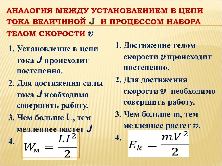 АНАЛОГИЯ МЕЖДУ УСТАНОВЛЕНИЕМ В ЦЕПИ ТОКА ВЕЛИЧИНОЙ Ј И ПРОЦЕССОМ