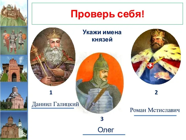 Проверь себя! Укажи имена князей 1 2 3 Олег Даниил Галицкий Роман Мстиславич