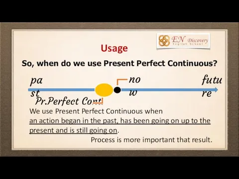 Usage So, when do we use Present Perfect Continuous? We