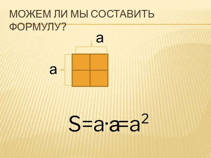 МОЖЕМ ЛИ МЫ СОСТАВИТЬ ФОРМУЛУ? а а S=a·а =a²