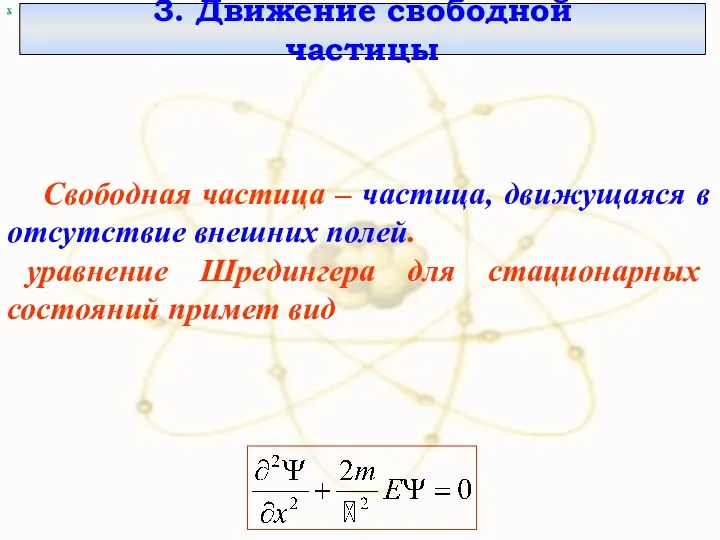 3. Движение свободной частицы х Свободная частица – частица, движущаяся