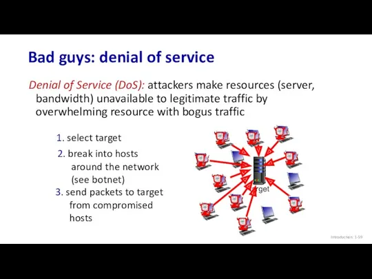 Bad guys: denial of service Introduction: 1- Denial of Service (DoS): attackers make