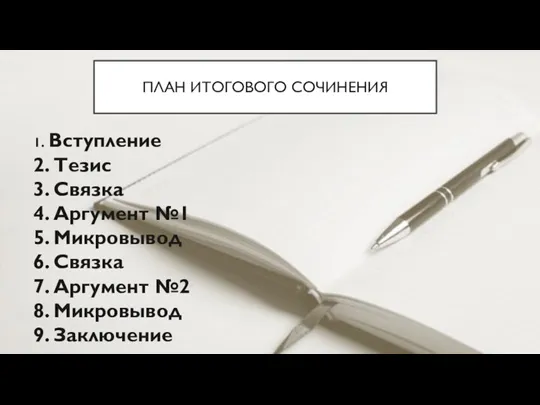 1. Вступление 2. Тезис 3. Связка 4. Аргумент №1 5.