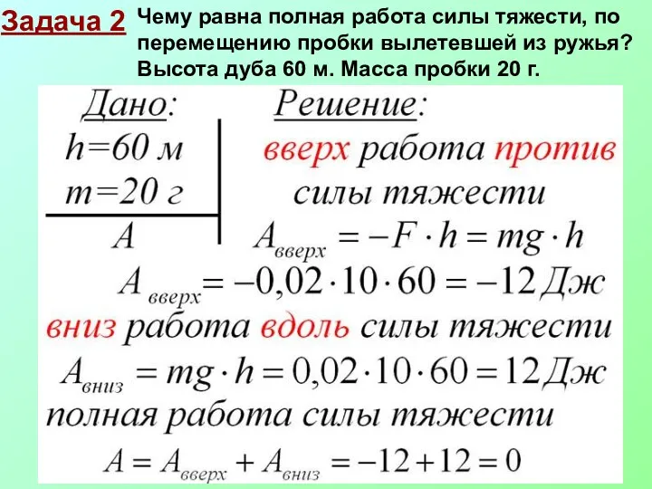 Задача 2 Чему равна полная работа силы тяжести, по перемещению