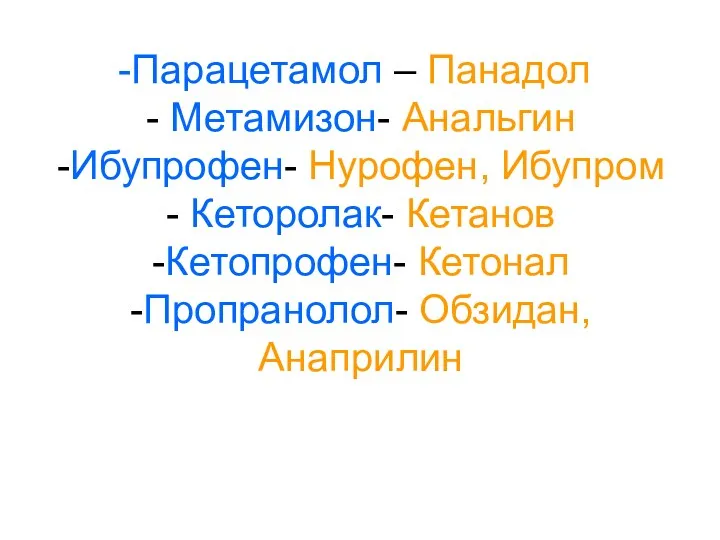 Парацетамол – Панадол - Метамизон- Анальгин -Ибупрофен- Нурофен, Ибупром -