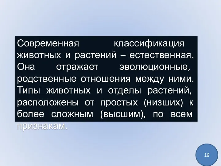 Современная классификация животных и растений – естественная. Она отражает эволюционные,