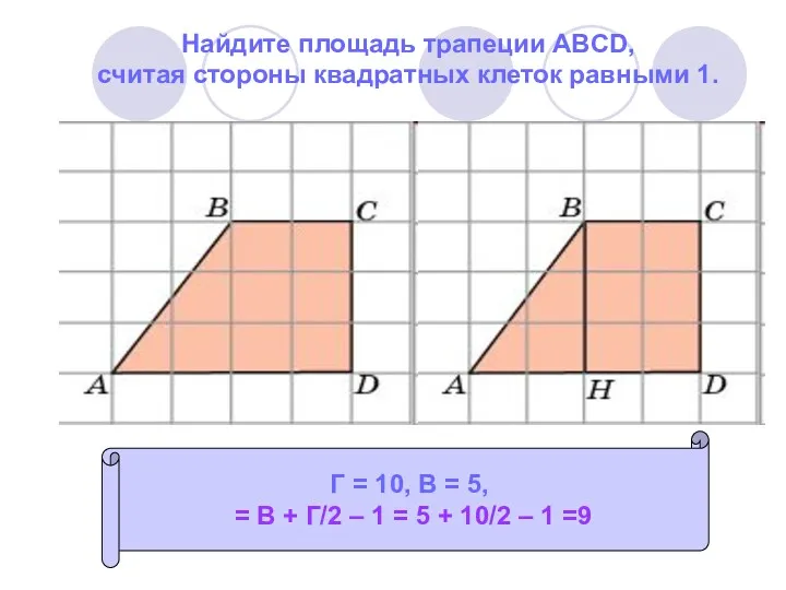 Найдите площадь трапеции ABCD, считая стороны квадратных клеток равными 1.