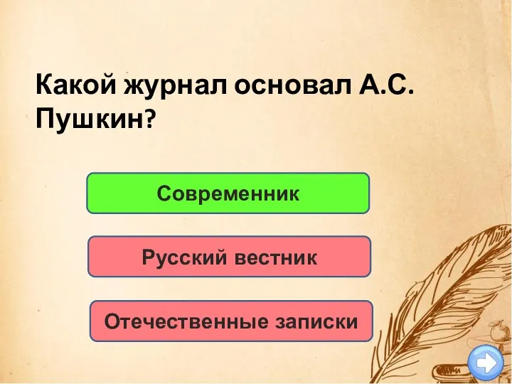 Современник Русский вестник Отечественные записки Какой журнал основал А.С. Пушкин?