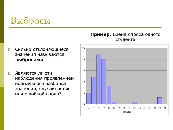 Выбросы Сильно отклоняющиеся значения называются выбросами. Являются ли эти наблюдения