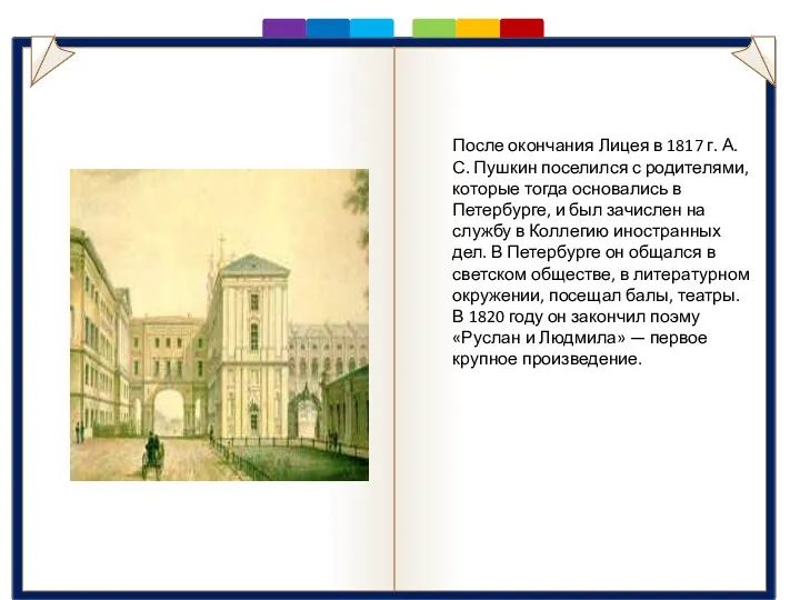 Лицей После окончания Лицея в 1817 г. А.С. Пушкин поселился