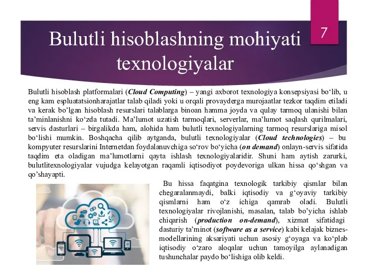 Bulutli hisoblash platformalari (Cloud Computing) – yangi axborot texnologiya konsepsiyasi bo‘lib, u eng