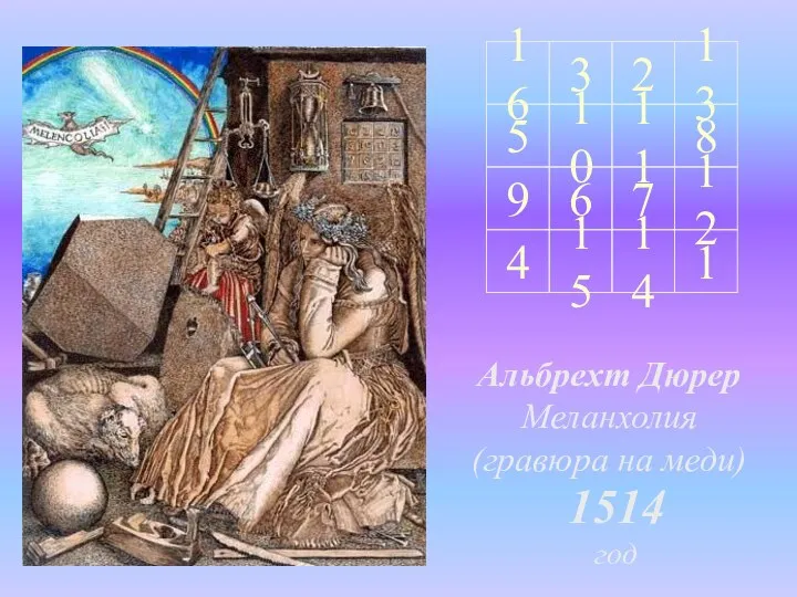 Альбрехт Дюрер Меланхолия (гравюра на меди) 1514 год 16 3