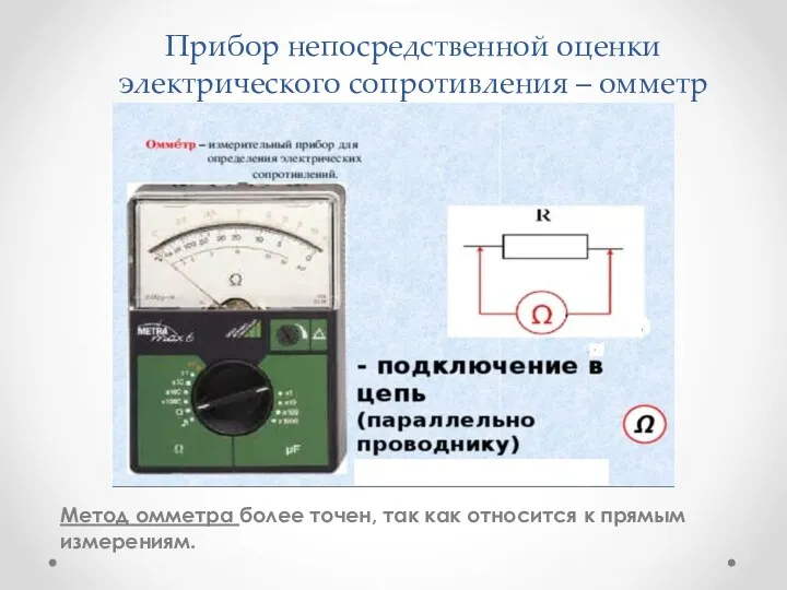 Прибор непосредственной оценки электрического сопротивления – омметр Метод омметра более