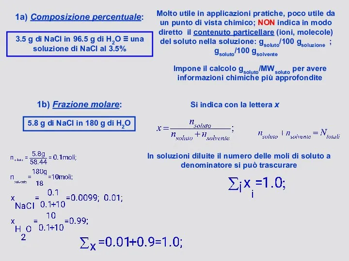 1a) Composizione percentuale: Molto utile in applicazioni pratiche, poco utile