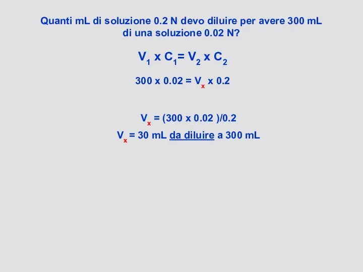 Quanti mL di soluzione 0.2 N devo diluire per avere