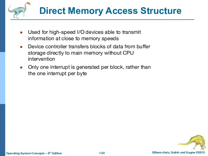 Direct Memory Access Structure Used for high-speed I/O devices able