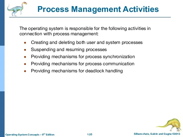 Process Management Activities Creating and deleting both user and system