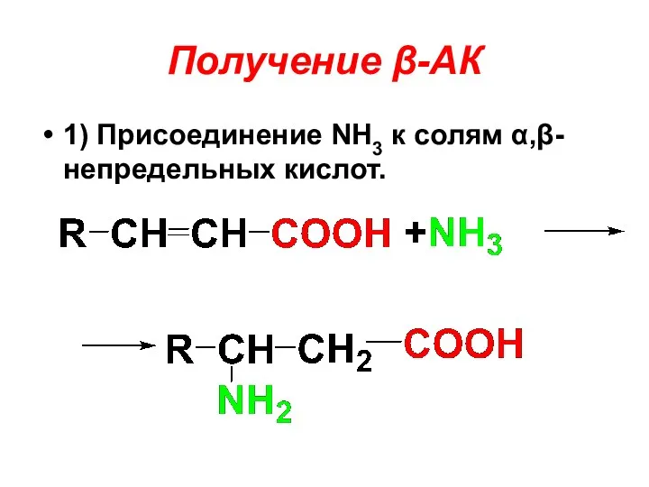 Получение β-АК 1) Присоединение NH3 к солям α,β-непредельных кислот.