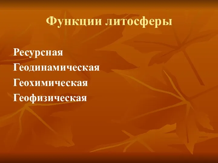 Функции литосферы Ресурсная Геодинамическая Геохимическая Геофизическая