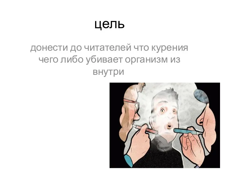 цель донести до читателей что курения чего либо убивает организм из внутри