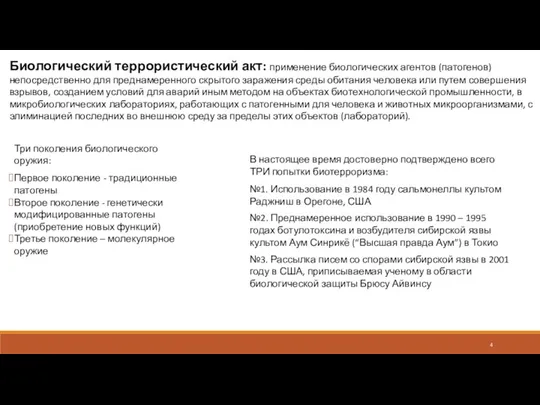 Биологический террористический акт: применение биологических агентов (патогенов) непосредственно для преднамеренного