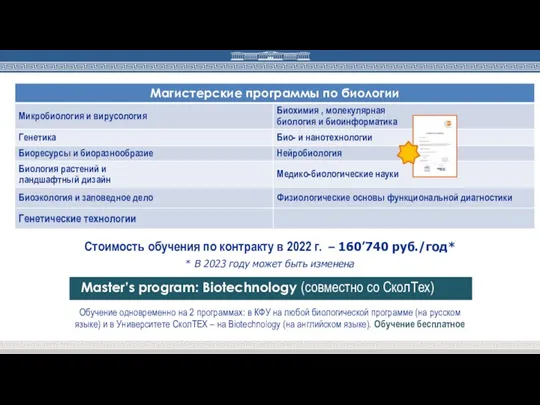 Стоимость обучения по контракту в 2022 г. – 160’740 руб./год*