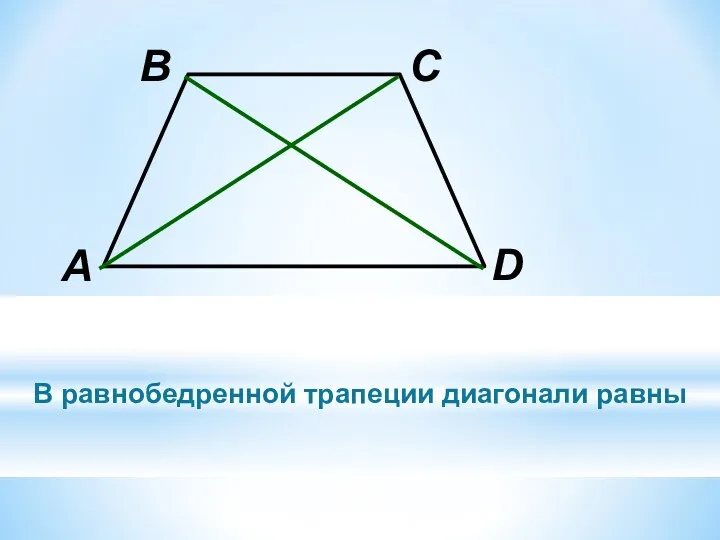 В равнобедренной трапеции диагонали равны