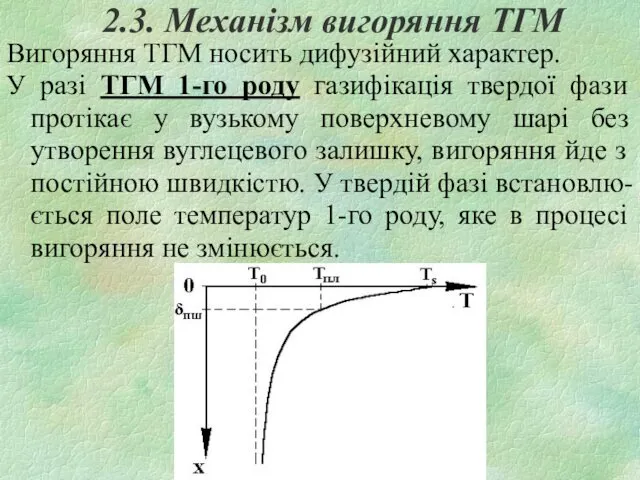 2.3. Механізм вигоряння ТГМ Вигоряння ТГМ носить дифузійний характер. У разі ТГМ 1-го