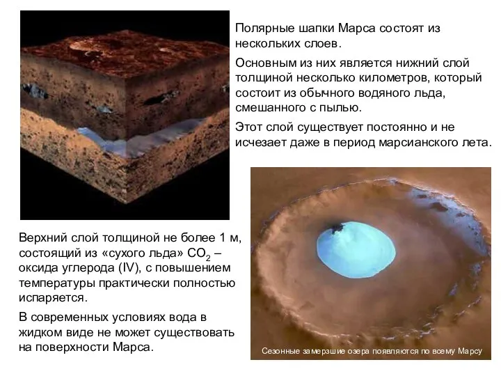 Полярные шапки Марса состоят из нескольких слоев. Основным из них