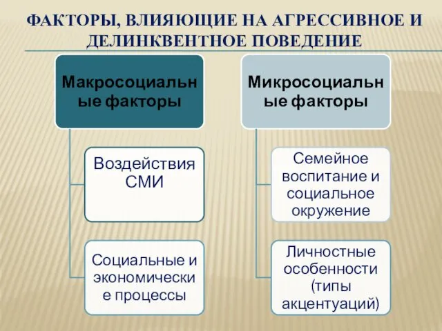 ФАКТОРЫ, ВЛИЯЮЩИЕ НА АГРЕССИВНОЕ И ДЕЛИНКВЕНТНОЕ ПОВЕДЕНИЕ