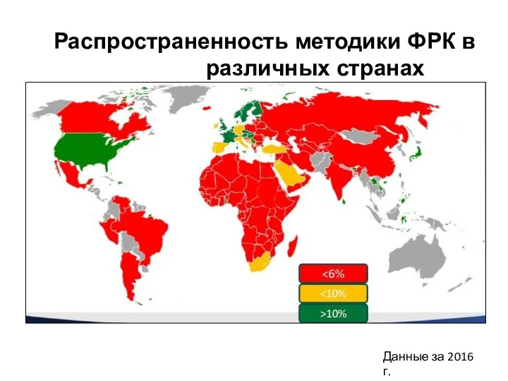Распространенность методики ФРК в различных странах Данные за 2016 г.