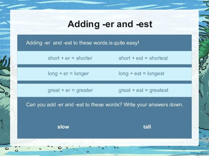 Adding -er and -est Adding -er and -est to these words is quite easy!