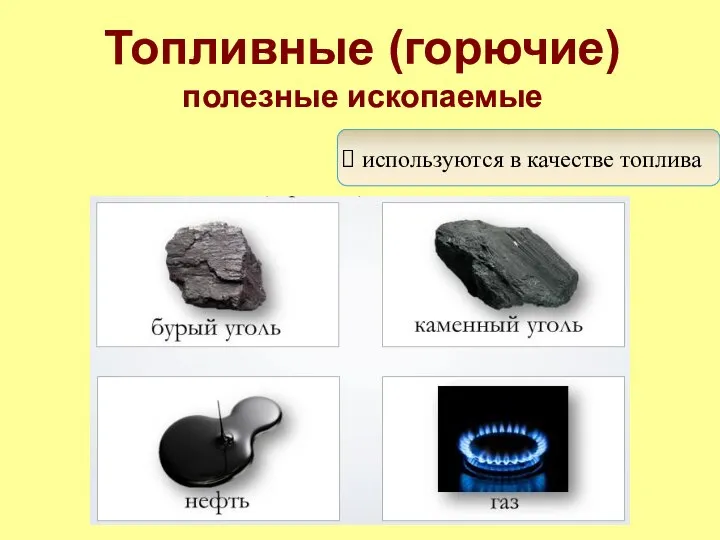 Топливные (горючие) полезные ископаемые используются в качестве топлива