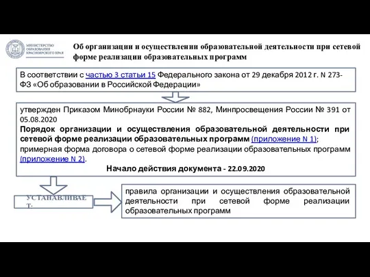 Об организации и осуществлении образовательной деятельности при сетевой форме реализации