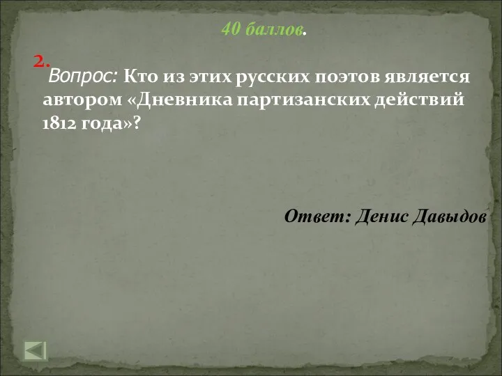 2. 40 баллов. Вопрос: Кто из этих русских поэтов является