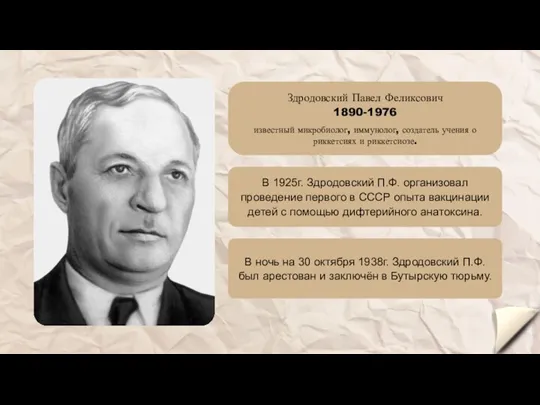 Здродовский Павел Феликсович 1890-1976 известный микробиолог, иммунолог, создатель учения о риккетсиях и риккетсиозе.