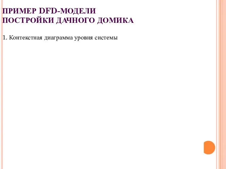 ПРИМЕР DFD-МОДЕЛИ ПОСТРОЙКИ ДАЧНОГО ДОМИКА 1. Контекстная диаграмма уровня системы