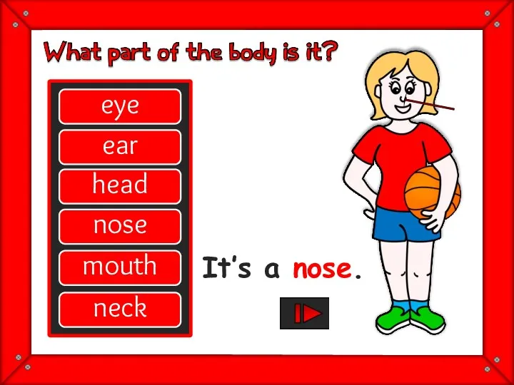 eye ear head nose mouth neck great It’s a nose.