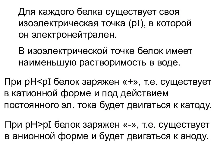 При pH в катионной форме и под действием постоянного эл.