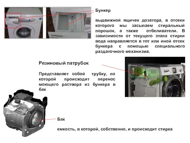 Бункер выдвижной ящичек дозатора, в отсеки которого мы засыпаем стиральный порошок, а также