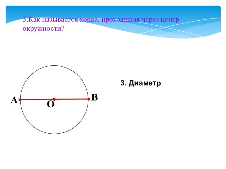 3.Как называется хорда, проходящая через центр окружности? 3. Диаметр